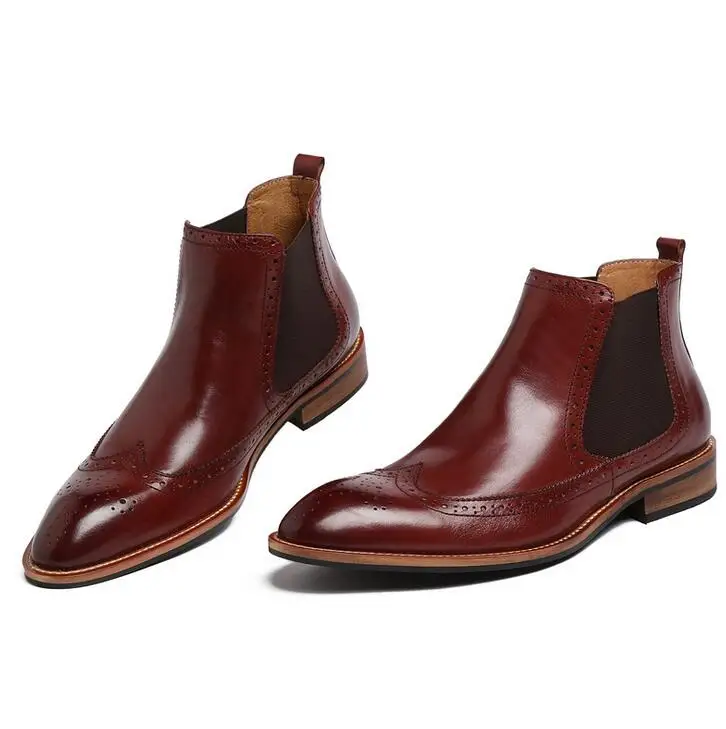 Зимние мужские рыцарские сапоги в стиле ретро с острым носком без застежки; ботинки «Челси» из натуральной кожи; повседневная мужская обувь в деловом стиле; модная обувь - Цвет: brown