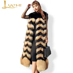 Lvchi шуба пальто Для женщин пальто с мехом новый дизайн волна Cut женский жилет натуральный красный лисы без рукавов модные Мех животных