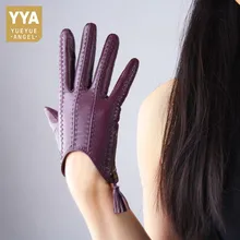 Перчатки для сенсорного экрана женские из натуральной козьей кожи с кисточками на молнии Короткие стильные женские модные однотонные варежки для вождения