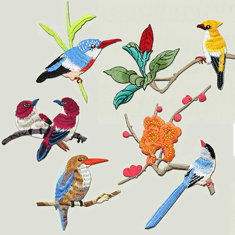

Embroidered Bird Patches For Clothing Applique Embroidery Flower Iron Patch For T-shirt Shoes Stickers Diy Craft Apparel Sewing