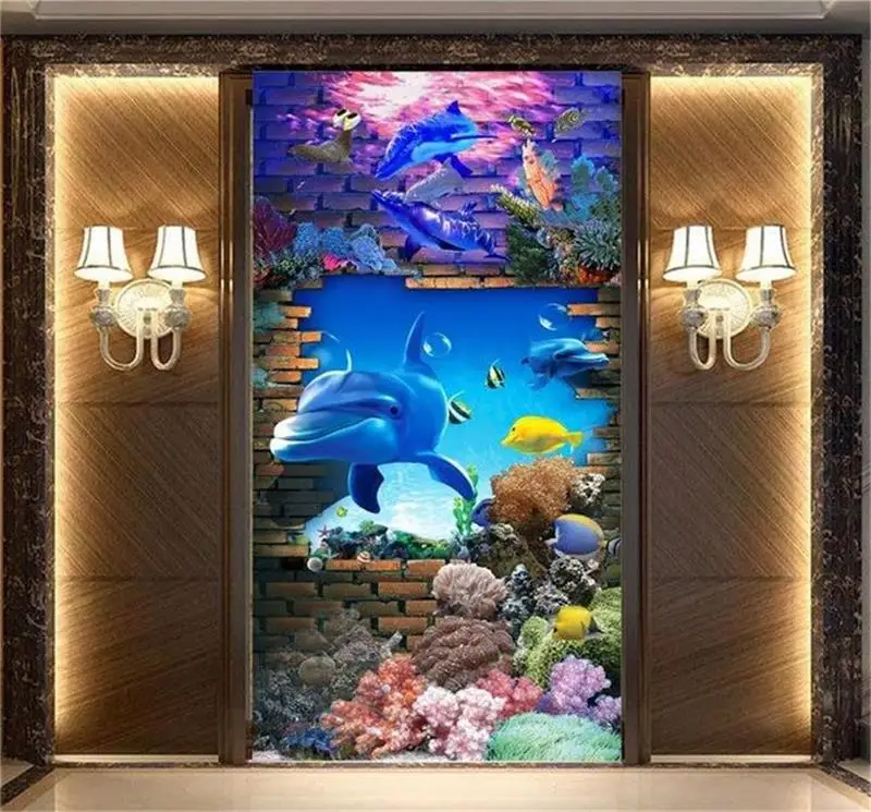 

Custom 3d photo wallpaper living room porch mural sea world dolphin 3d picture painting sofa TV background non-woven sticker