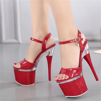 

FeiYiTu Ultra high heels 18cm fine sandals women waterproof platform steel pipe shoes model show shoe nightclub shoes size 34-43