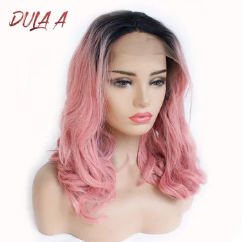 

Dula A Hair African American 14"Inches Black Ombre Pink Fashion Style Loose Wavy Hair Synthetic Lace Front Wigs For Black Women
