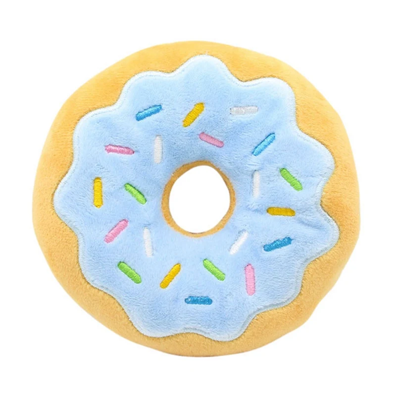 L Pet Plush Chew Toy Cotton Simulation Donut Play Toys For Pet Dog Puppy Cat Tugging Chew Squeaker Quack Sound Donut Toys - Color: L