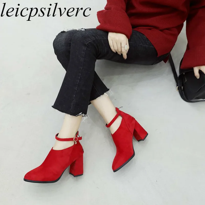 

Women's Boots Super High Heel Warm Flock Zip Pointed Toe Ankle Chelsea Boots Thick Heel Plush 2019 New Sexy Fashion Black Gray