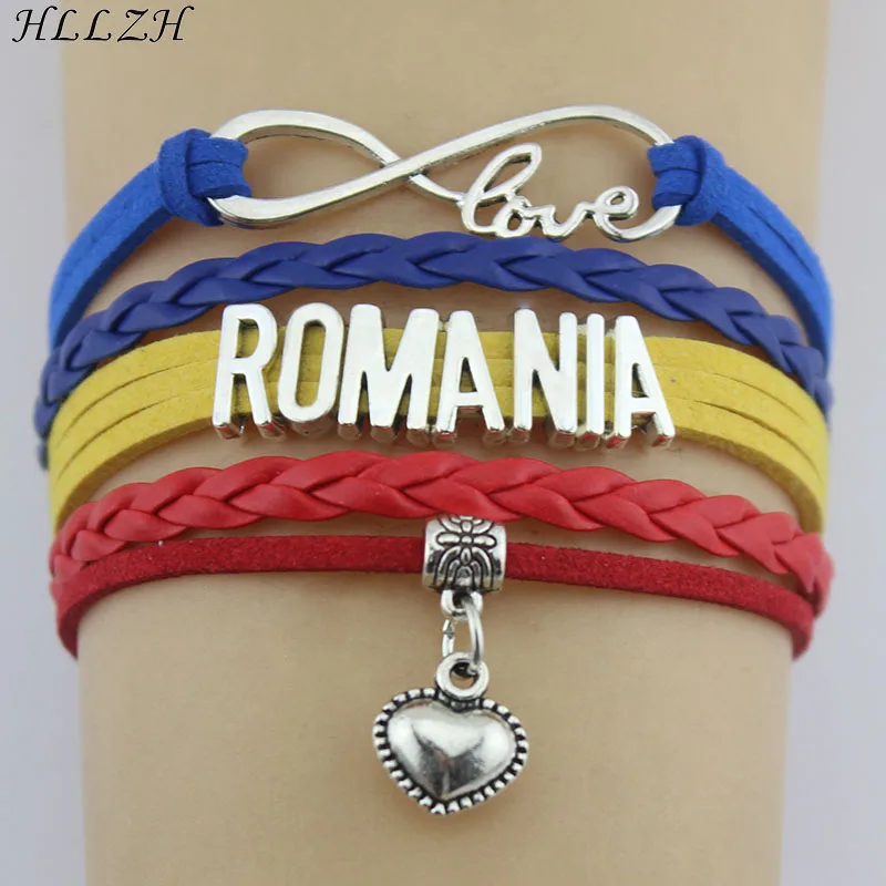 

HLLZH Infinity Love Romania Bracelets Heart Charm Handmade Braided Rope Leather Weave Bracelets For Women Men Jewelry