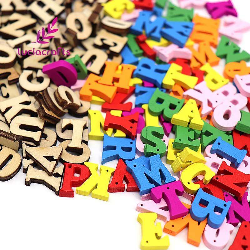 

50pcs/100pcs/lot Approx 12*15mm/14.5mm/22mm Natural Colorful Wooden Letters With Holes DIY Handcrafts Decoration E1105