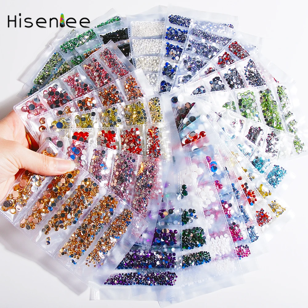 

Fashion 5 Size Packaging Multi-Color Clear Acrylic Nail Art Rhinestones Decoration Strass DIY Manicure Nails Studs Design