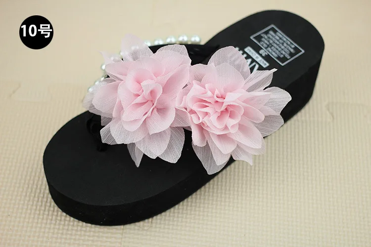 Chiffon Flowers Female Slippers Online Summer 2019 Beach Shoes Non-slip Flip Flops Wedge Platform64