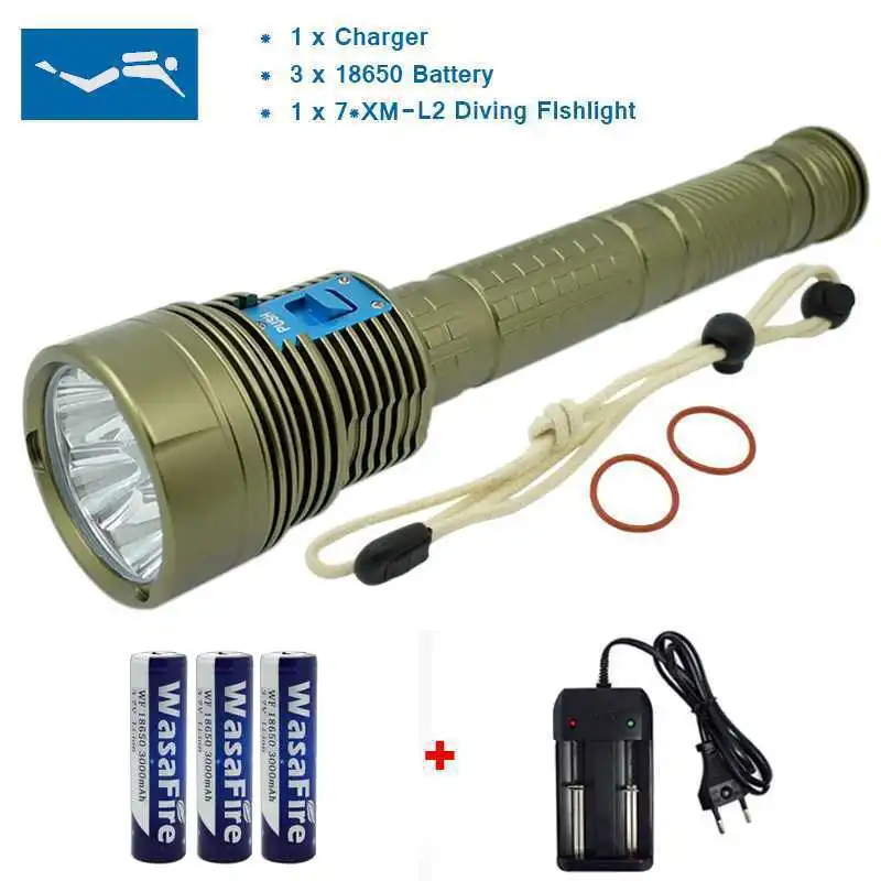 

Super Bright LED Diving Flashlight 7 x XM-L2 18000Lumen LED Flashlight Linternas Underwater 100M Waterproof Lamp+Battery+Charger