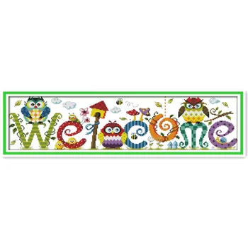 

Joy Sunday Christmas Special Gift 11CT 14CT Kit Print Cross Stitch Owl Welcome Hand Embroidery Hanging