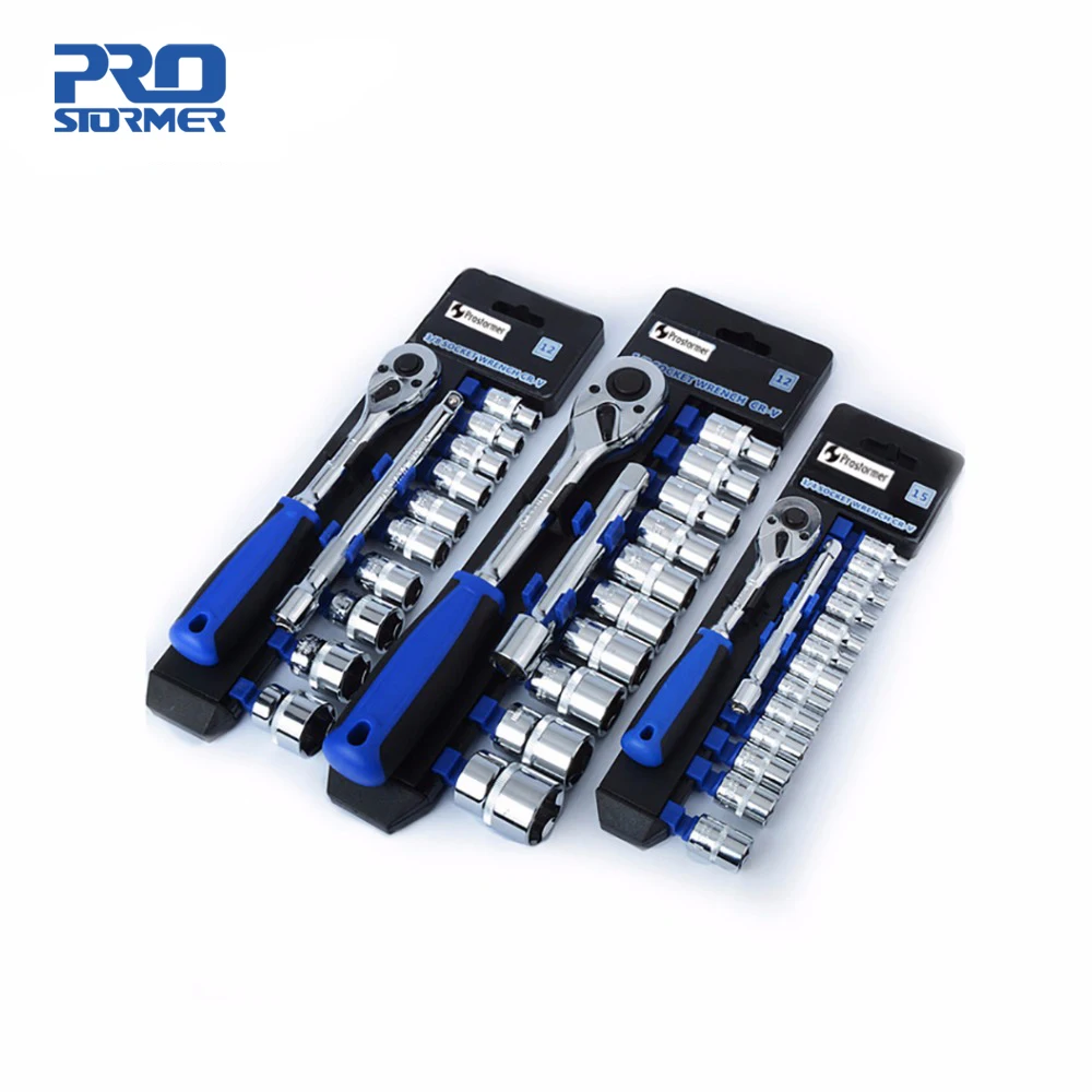 

PROSTORMER 1/2 3/8 1/4 Ratchet Wrench Non-slip Wrench Socket kit CR-V Professional Repair Hand Tool set Car Bycicle Tools