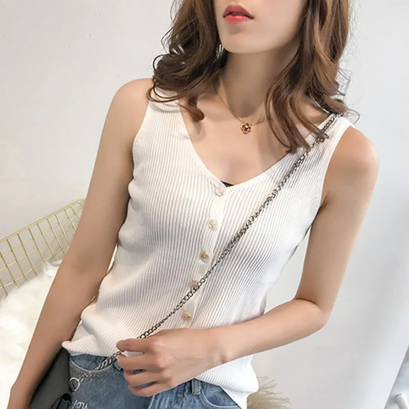 

La MaxPa 2019 Spring Summer Knitted Tank tops Women Sleeveless Sexy V Neck T-shirt Vest Female Casual Camis Women k1982