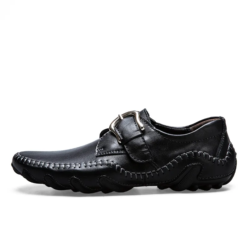 Мужская обувь из спилка; сезон весна-осень; повседневная кожаная обувь в деловом стиле; мужские мокасины на плоской подошве; модная мужская обувь для вождения - Цвет: Черный