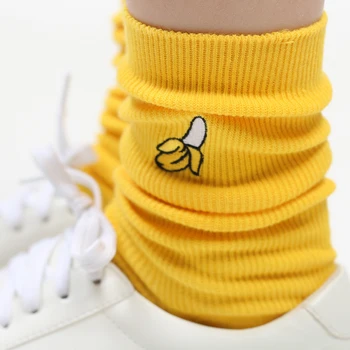 

Cotton Cute Fruit Print Women's Socks Meias Retro Embroidery Long Pile Heap Funny Socks Cartoon Long Socks Lady Kawaii Sock Sox