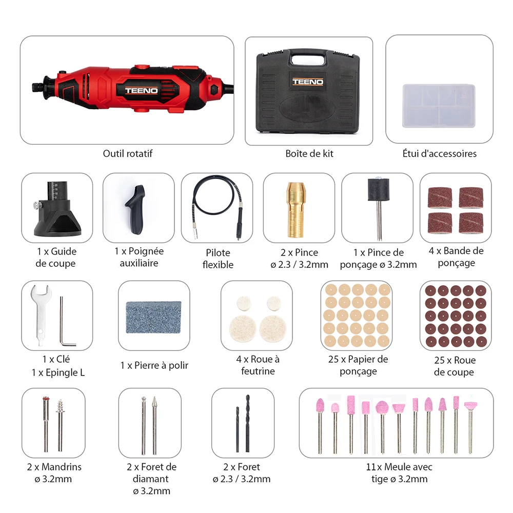 TEENO 135 Вт электрическая гравировальная Мини дрель полировальная машина с переменной скоростью роторный инструмент с 80 шт. электроинструменты аксессуары
