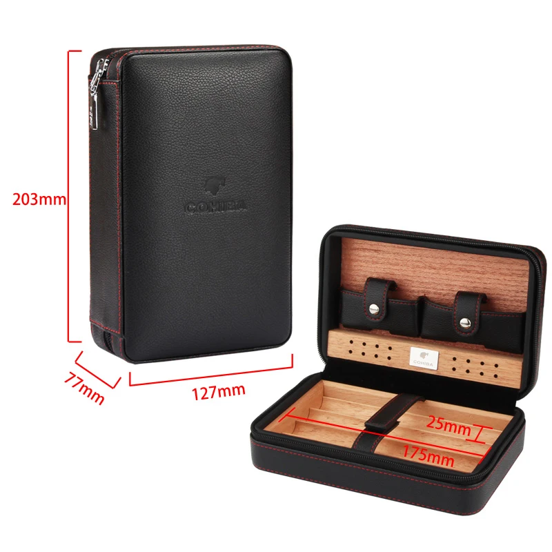  Cohiba Cigar Humidor Case Portable Cedar Wood Leather Travel Humidor Humidifier Set Gift Box (Witho
