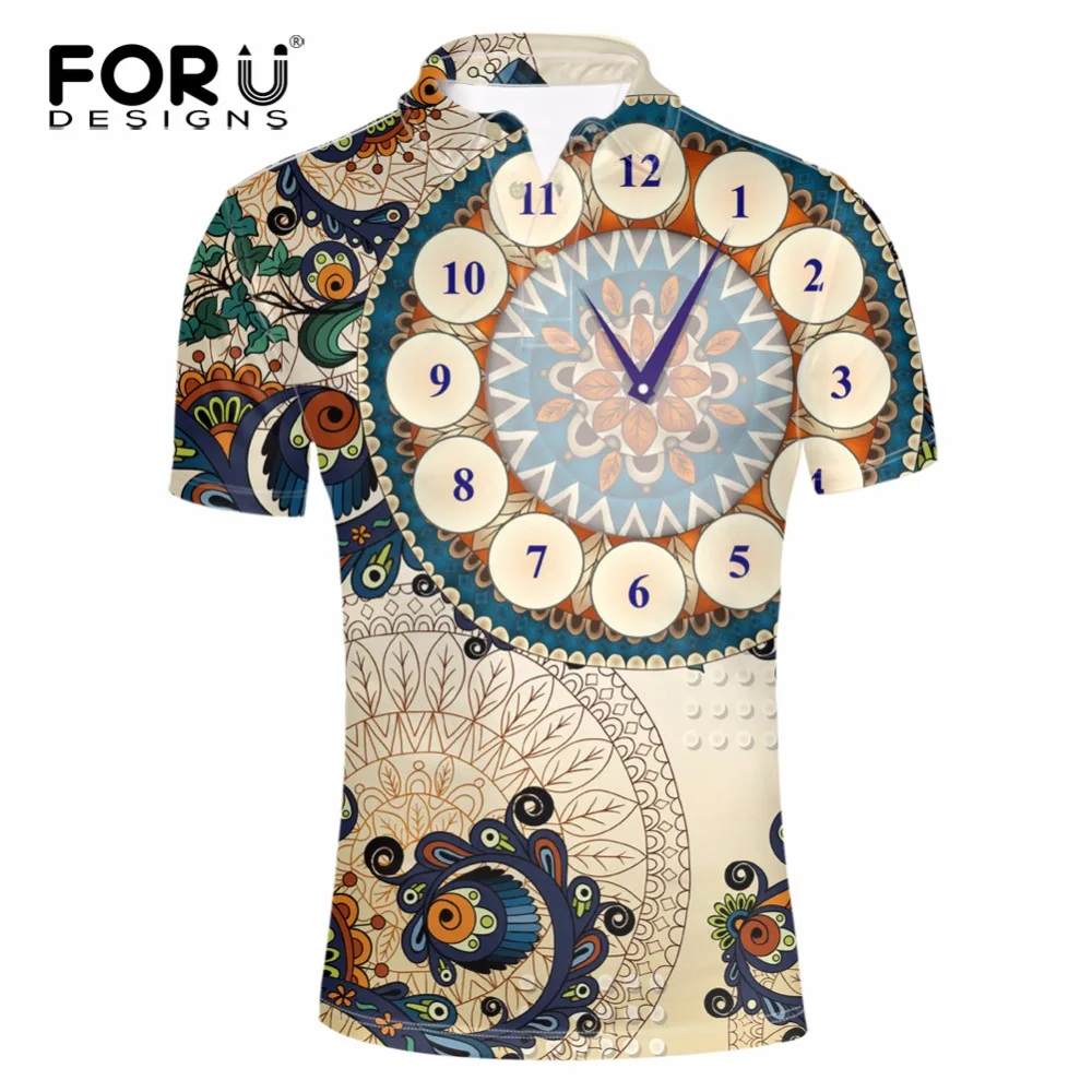 

FORUDESIGNS Men's Summer Short Sleeve Shirt 3D Fashion Clock Print Turn-down Shirt For Male Comfortable Casual Homme