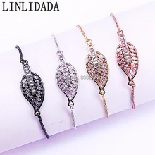 10 шт. CZ Zircro микро проложить золото/розовое золото/серебро/черный цвета Медные листья с отверстиями для крепления браслеты женские для браслета с подвесными украшениями