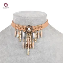 DANZE, Брендовое богемное колье-чокер с кисточками, женское индийское коричневое кожаное ожерелье-чокер с цепочкой, колье и кулоны, Bijoux Femme