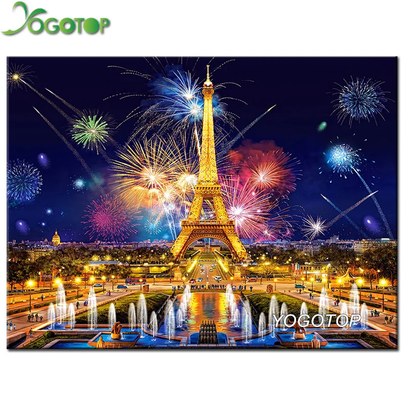 

YOGOTOP 5D Diy Diamond Painting Cross Stitch Night Eiffel scenic Tower Mosaic Kits Home Decor Full Diamond Embroidery CV108