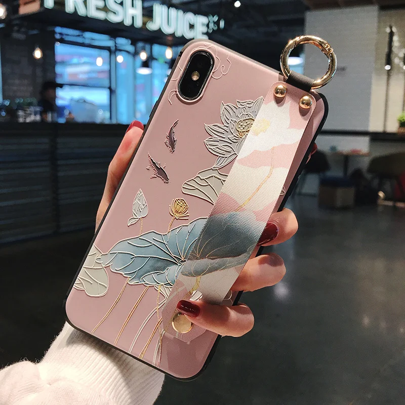 3D Flower Emboss Case For Samsung A30 A40 A50 A60 A70 A750 M20 Case Wristband support Soft TPU Anti-fall protective case Capa