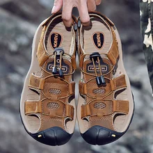 Мужские Летние мокасины на липучке, сандалии размера плюс 45-48, Мужская Уличная обувь из коровьей кожи, нескользящая мужская обувь, резиновые сандалии, hombre