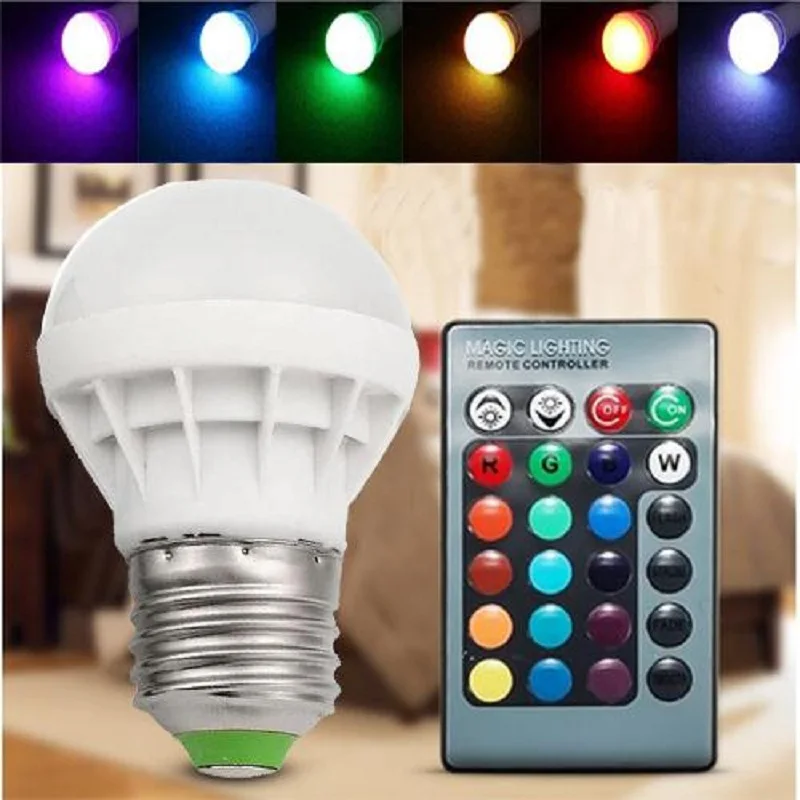 

Mabor Portable 3W E27 RGB Changing LED Bulb Lamp Lights RC 24Key IR Remote Control 4 Modes AC
