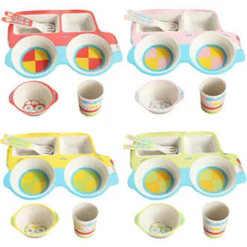 

ideacherry Baby Bowl Plate Set Children's Food Tableware Set for Baby 5 Pcs/Set Feeding Utensils Suit for Kid Cartoon Dinnerware
