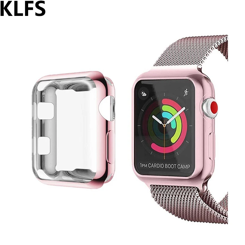 

KLFS 360 degree full cover for Apple Watch series 1/2/3/4 38mm / 42mm 40mm/44mm gold plated TPU protection cover