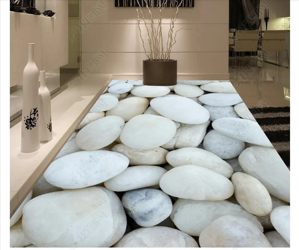 

Custom photo wallpaper 3d flooring Waterproof self-adhesion murals White cobblestone floor tile floor painting wallpaper decor