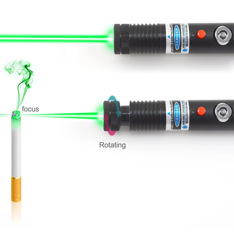CWLASER реальная мощность ручной 520nm Фокусируемый Зеленый лазерный указатель с замком+ спичка-освещение Астрономия Лазер сжигания(черный