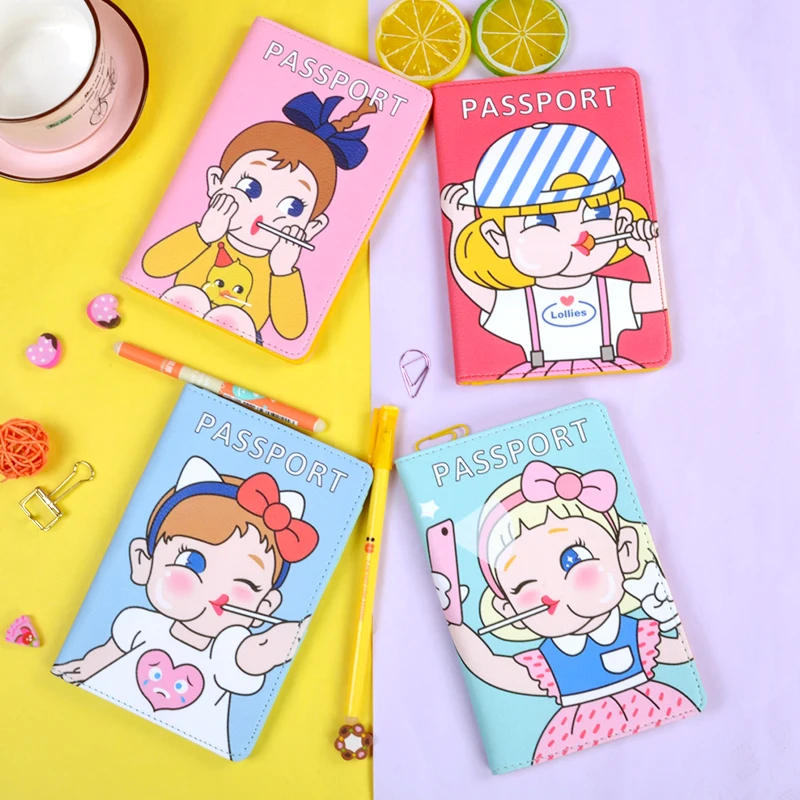 

Four lovely girls Passport Holder Four colors Girl Passport Covers Women Travel Hasp Credit Card holder Ticket clip ID Card Case