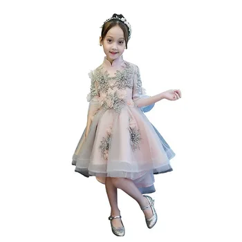 

2019 New Teenage Girls Mesh Lace Beading Princess Dress Kids Dresses For Girls Wedding Party Toddler Girl Clothing Vestidos L381