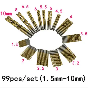 

Fixmee99Pcs Manual Twist Drill Bits Set 1.5mm-10mm Titanium Coated HSS High Speed Steel Drill Bit Set Brocas Drilling For Metal