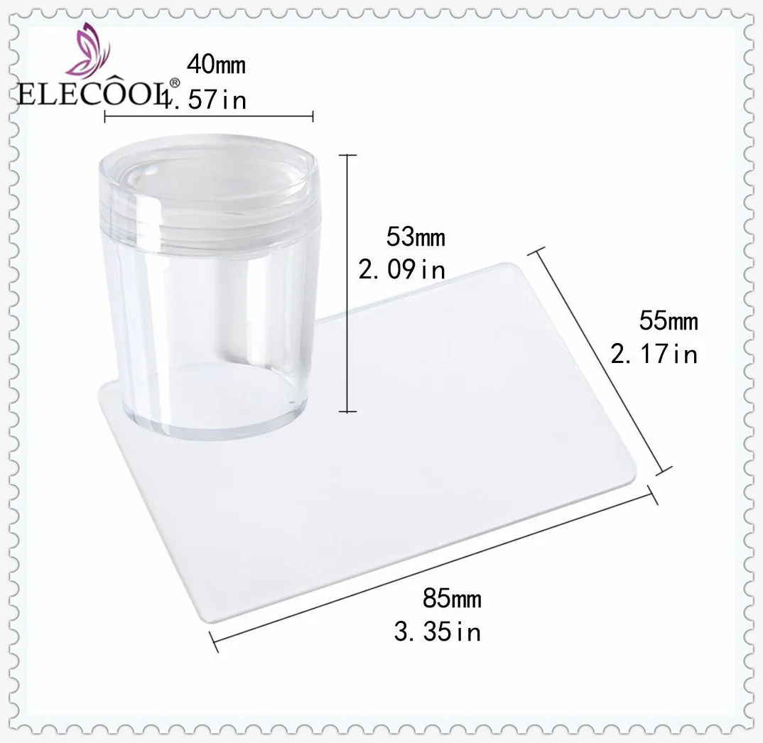 

ELECOOL 1Set Clear Transparent Jelly Silicone DIY Nail Art Manicure Tool Transfer Nail Stamper Scraper Plate Set with Cap Woman