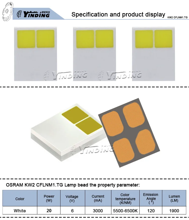 2 шт. OSRAM KW2 CFLNM1.TG 20 Вт Высокая мощность светодиодные лампы 5500-6500 к холодный белый светильник автомобильный светильник ing головной светильник монтажный светильник источник