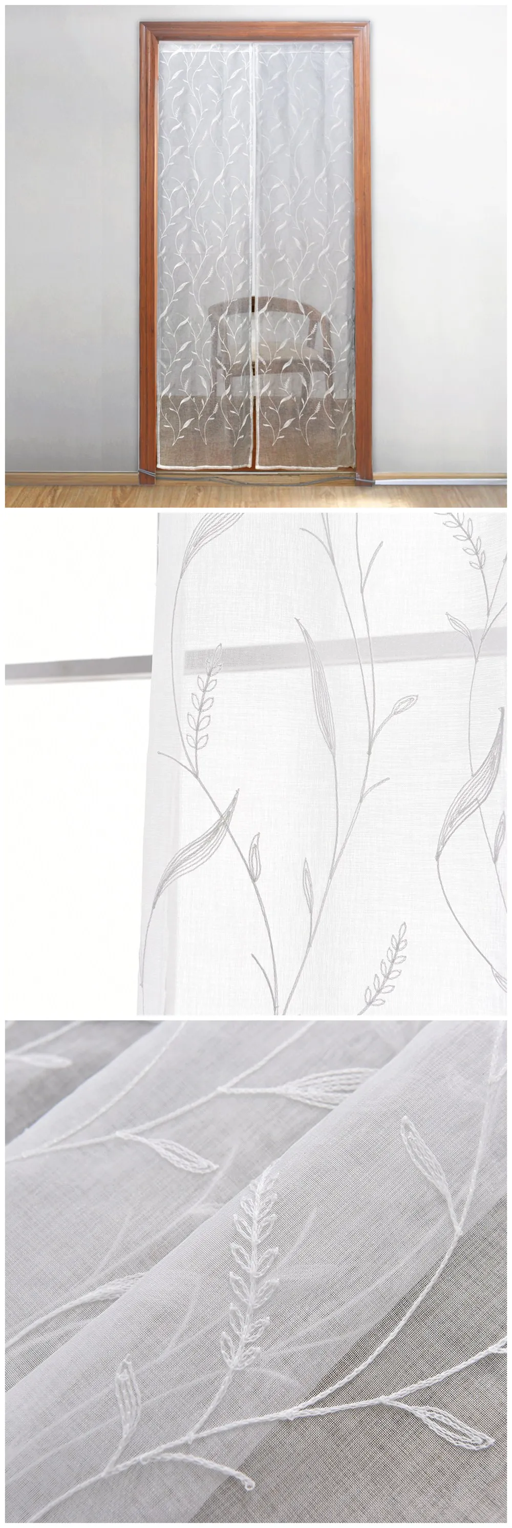 LOZUJOJU Embroidery Drops Sheer Door Curtains Reed Jacquard White Tulle Transparent Fabric Rod Pocket for Bedroom Gates Thread
