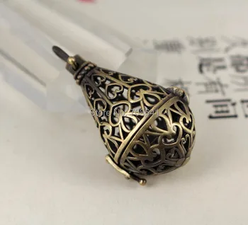

Antique Bronze tone Brushed Wish Prayer Box teardrop Filigree Locket Cage Hollow Pendant Essential Oil Aromatherapy Diffuser