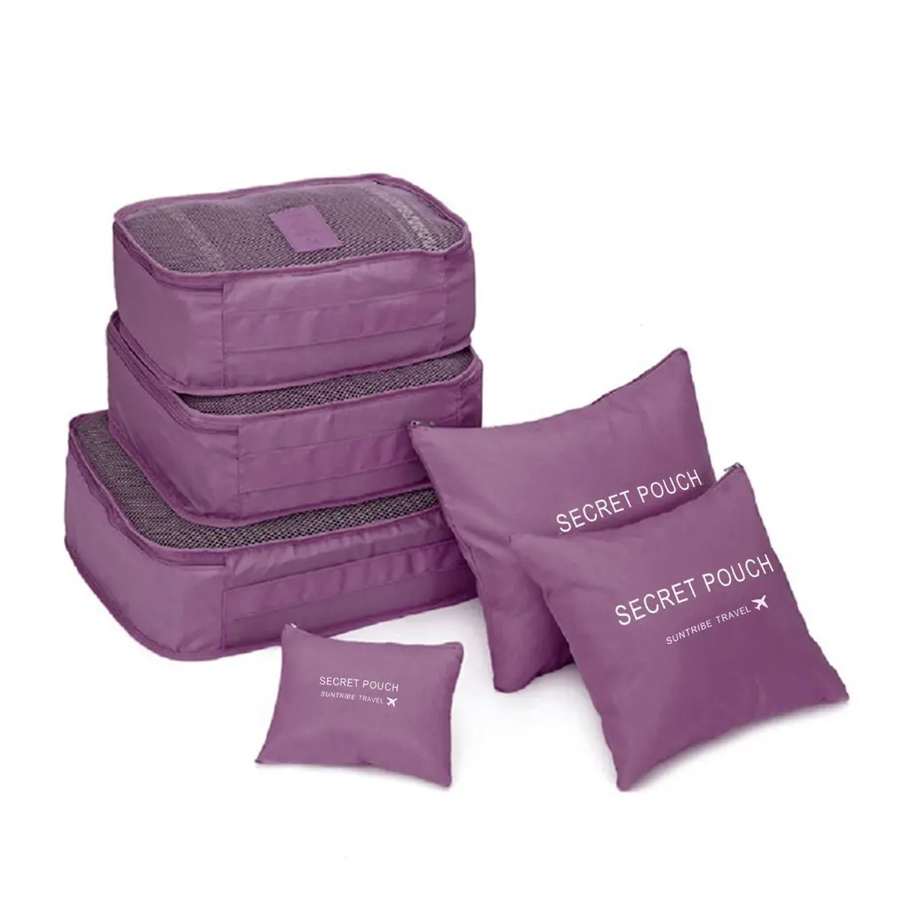 6 шт./компл. нейлон набор квадратных упаковочных пакетов сумка-Органайзер для путешествий большой Ёмкость дорожные сумки ручной Чемодан