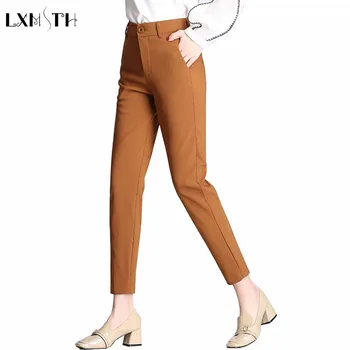 

LXMSTH Harem Casual Pants Woman Summer 2019 Lady Midi Waist Slim Formal Office Pants For Ladies Large Size Pencil Trousers S-3XL