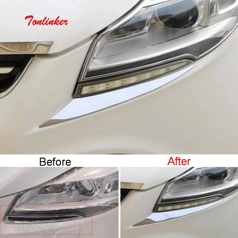 

Tonlinker Exterior Headlight eyebrow Cover case Stickers for FORD KUGA 2013-16 Car styling 2 PCS Stainless steel Cover stickers