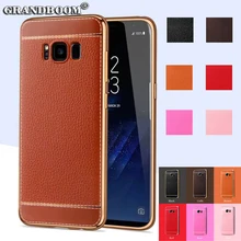 Покрытием ТПУ шаблон Мягкая обложка кожа личи ЗЕРНО чехол для Samsung Galaxy S8 плюс S7 S6 Edge Plus Note 4 5 3 J5 J7 On7 50 шт