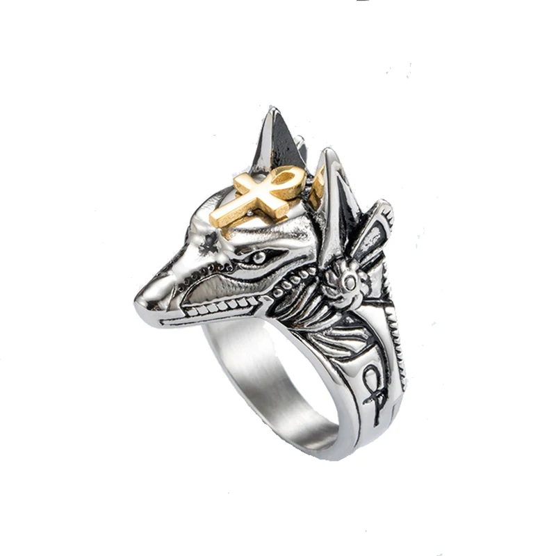 

11.11 Ring High Quality Titanium Men Antique Ring Anubis God Ancient Egyptian Death Defend Ring Male Bijoux Game Wolf Ring BFF