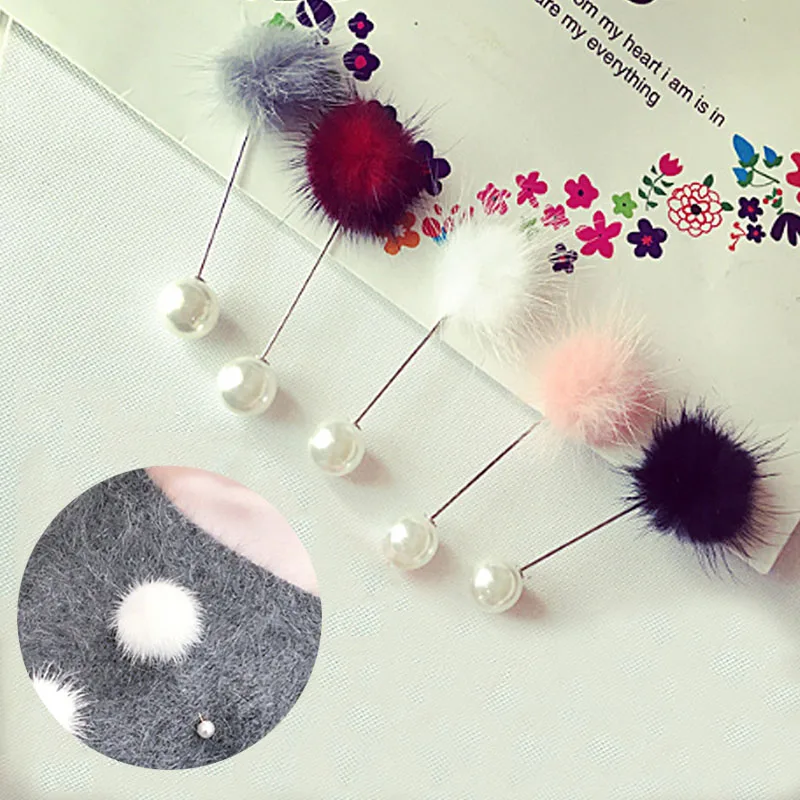 

Korean Charm Plush Ball Pearl Brooches For Women Girls Fur Ball Piercing Lapel Pins Brooch Collar Sweater Fashion Jewelry Gift