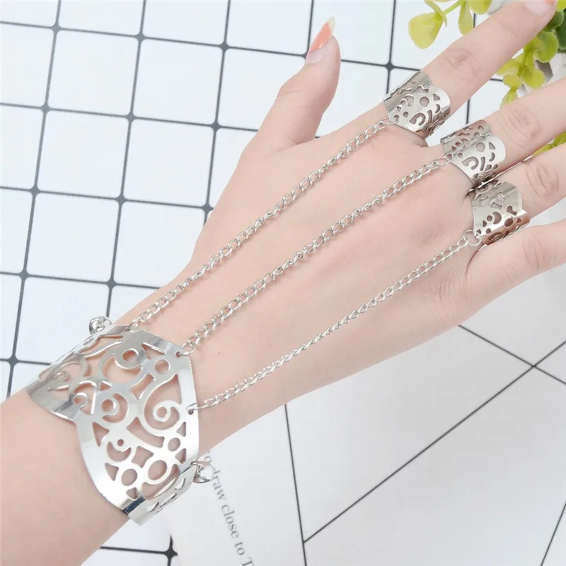 Imixlot индивидуальный полый Открытый браслет панк золотой серебряный браслет с кольцом для женщин с колокольчиками