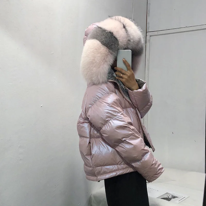 Chaud Duvet D'hiver Vraies À Le Fourrure Renard Capuchon rose Veste Court or Blanc Canard Lâche Vers Parka Véritable De Femmes Épais 2018 Noir Bas Manteau IbgyY6vf7