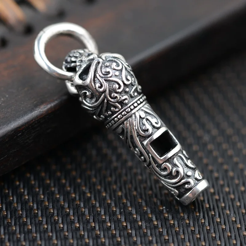 

FNJ 925 Silver Whistle Pendant 100% Pure S925 Solid Thai Silver Trendy Skull Pendants for Men Jewelry Making