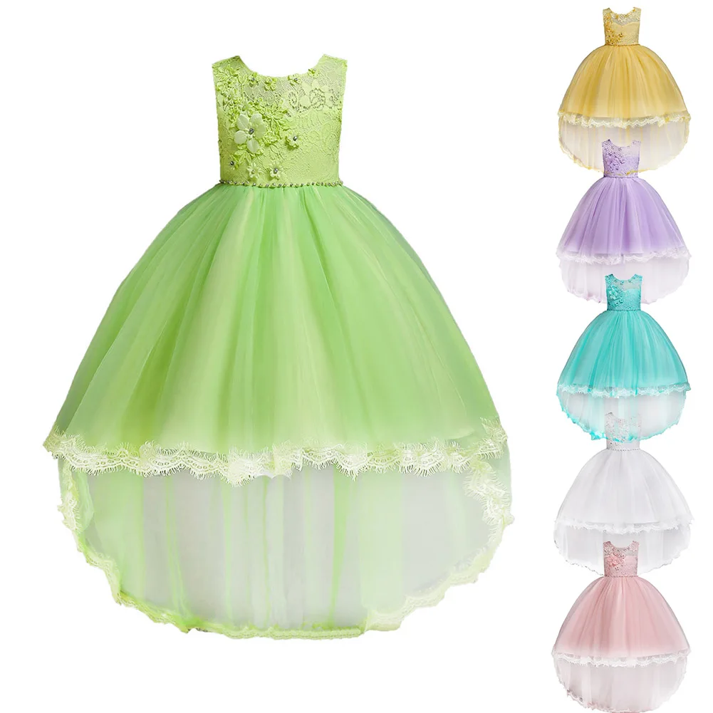 

Children Kids Girl Dress Mesh Sleeveless Round Collar Princess For Performance Party Wedding AN88