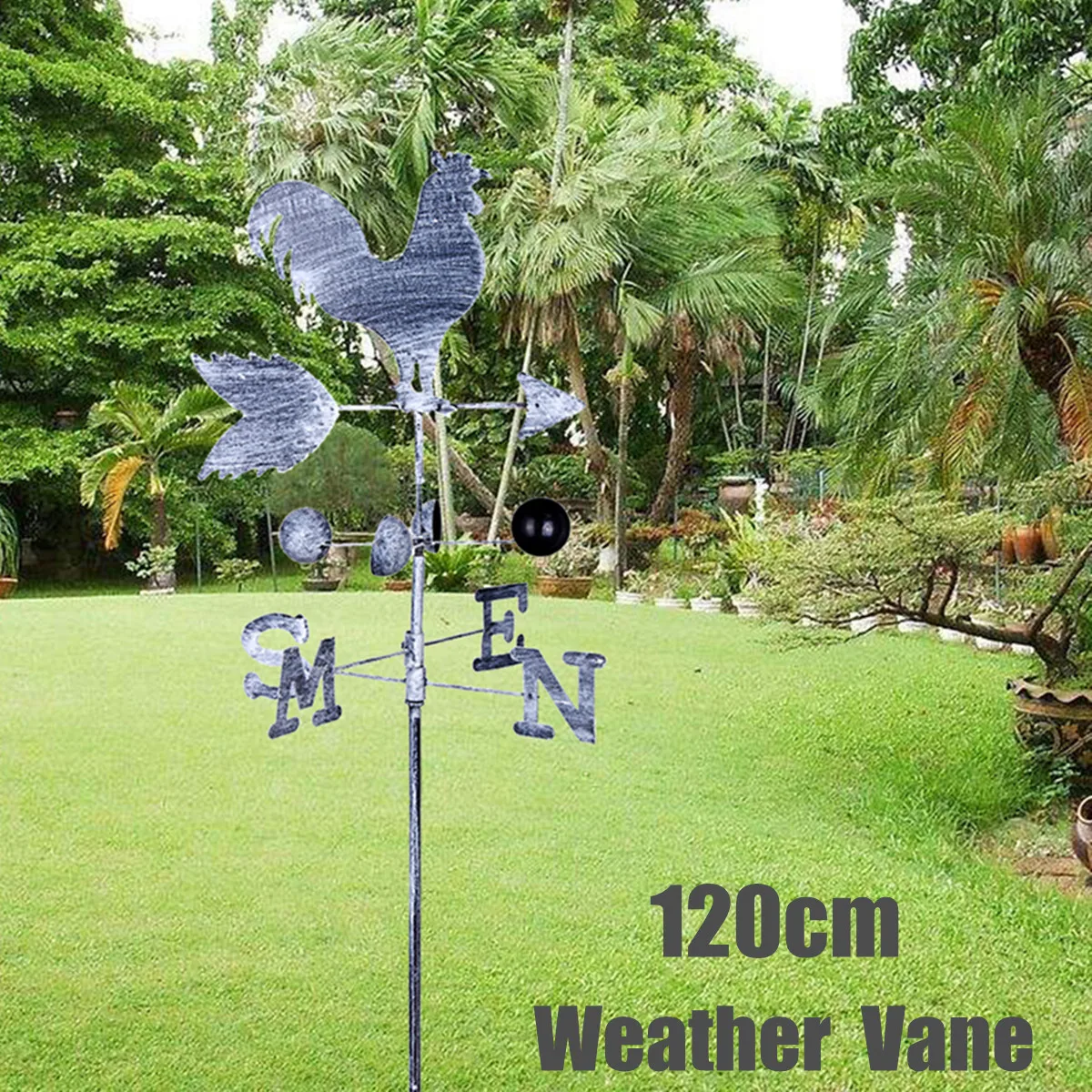 

Vintage Rooster Weather Vane Metal Iron Wind Speed Spinner Direction Indicator Garden Ornament Patio Yard Decoration 120cm